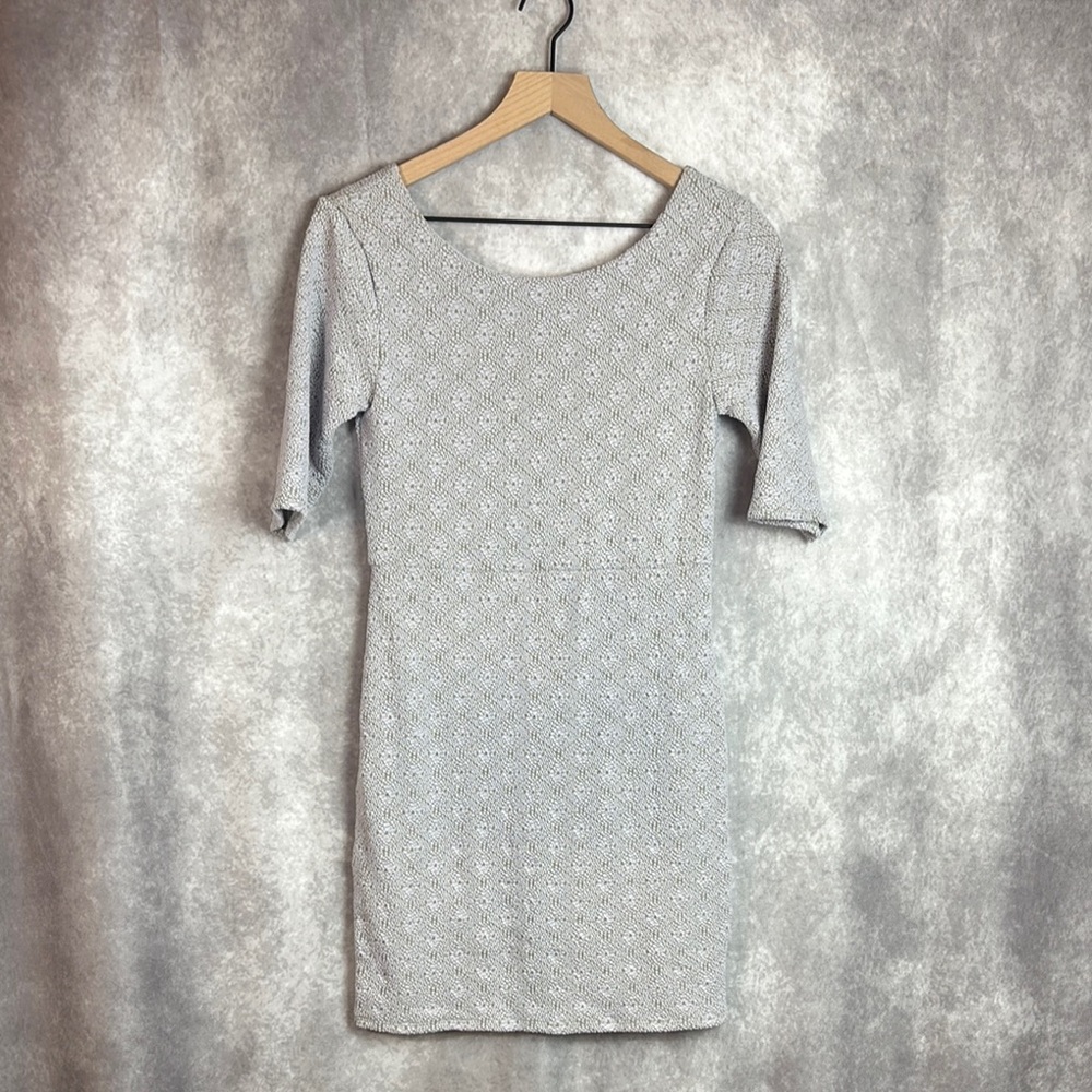 Free People Gray Bodycon Mini Dress with Short Sleeves and Crew Neck